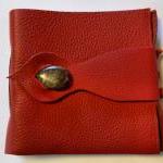 Handmade Red Leather Journal With Jasper Button..