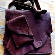 Hand Sewn Rustic Leather Cross Body Bag With Matched Card Holder
