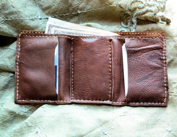 Men's Trifold Wallet, Handmade in Chocolate Brown or Midnight Black
