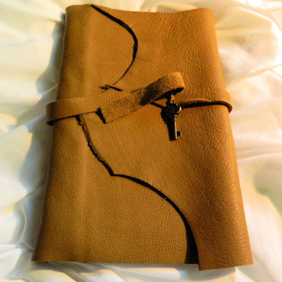 Handmade Leather Bound Journal with Skeleton Key Charm