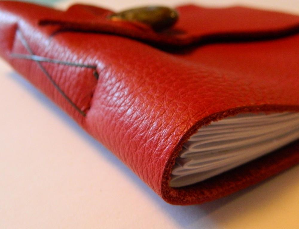 Handmade Red Leather Journal With Jasper Button And Leaf Closure