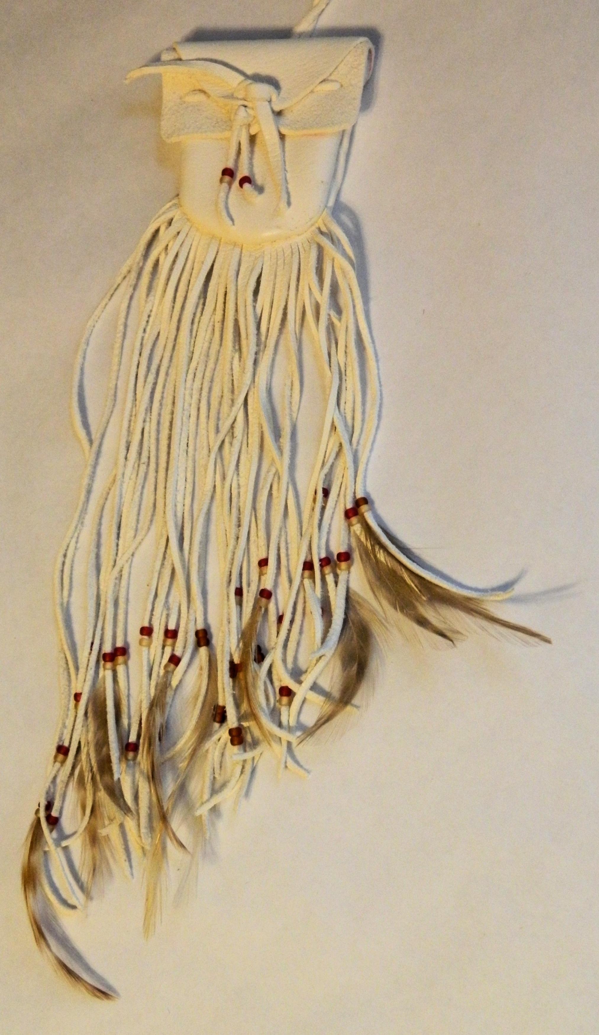 Handcut White Leather Pouch With Fringe on Luulla